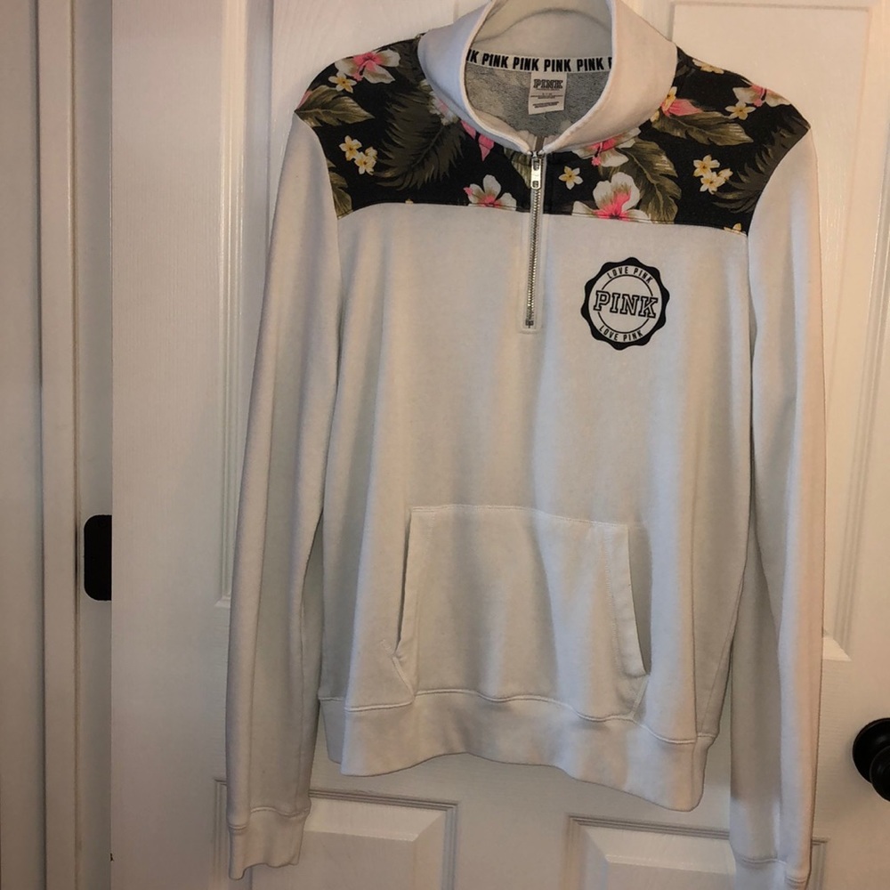 PINK White Quarter Zip Sweatshirt